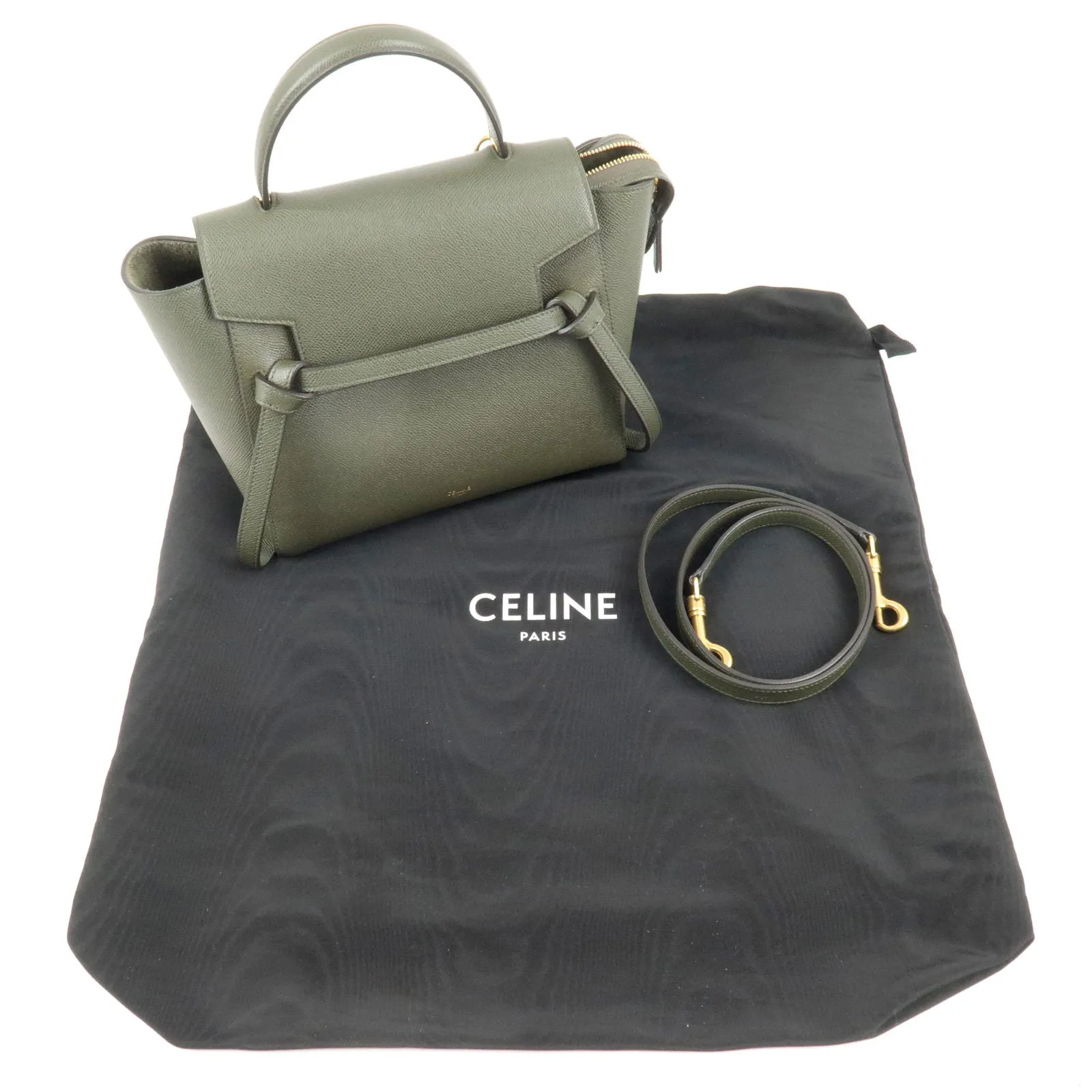 CELINE Leather Micro Belt Bag 2Way Shoulder hand Bag Khaki 189153