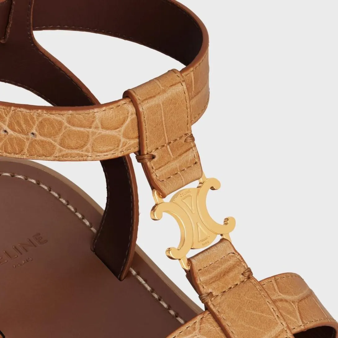 CLEA TRIOMPHE GLADIATOR SANDAL in CROCODILE STAMPED CALFSKIN