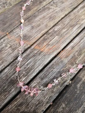 Cupid, pink crystals and glass beads  necklace with a dainty bar of wavy disc beads