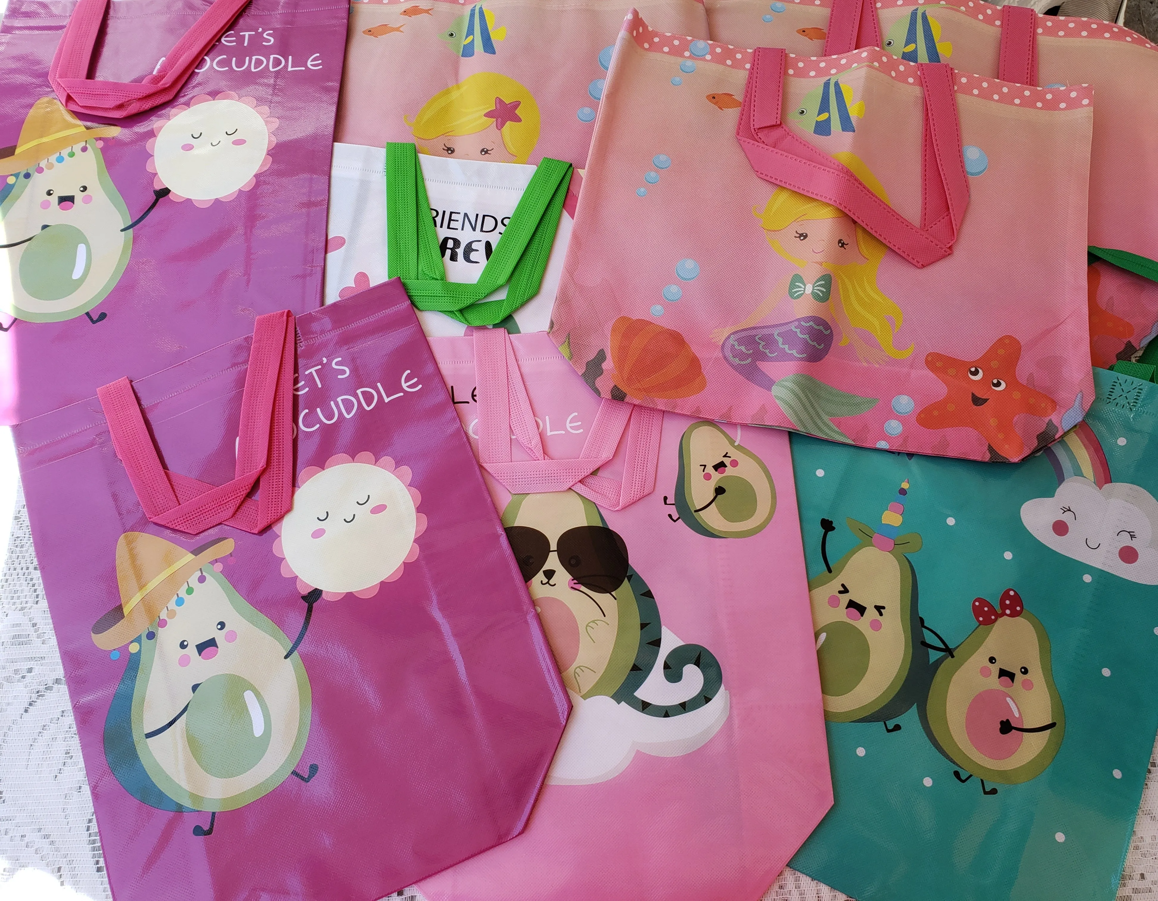 Cute Tote/Reusable Bags Avocado and Mermaid Wholesale Only 6 and 12 Pieces Options