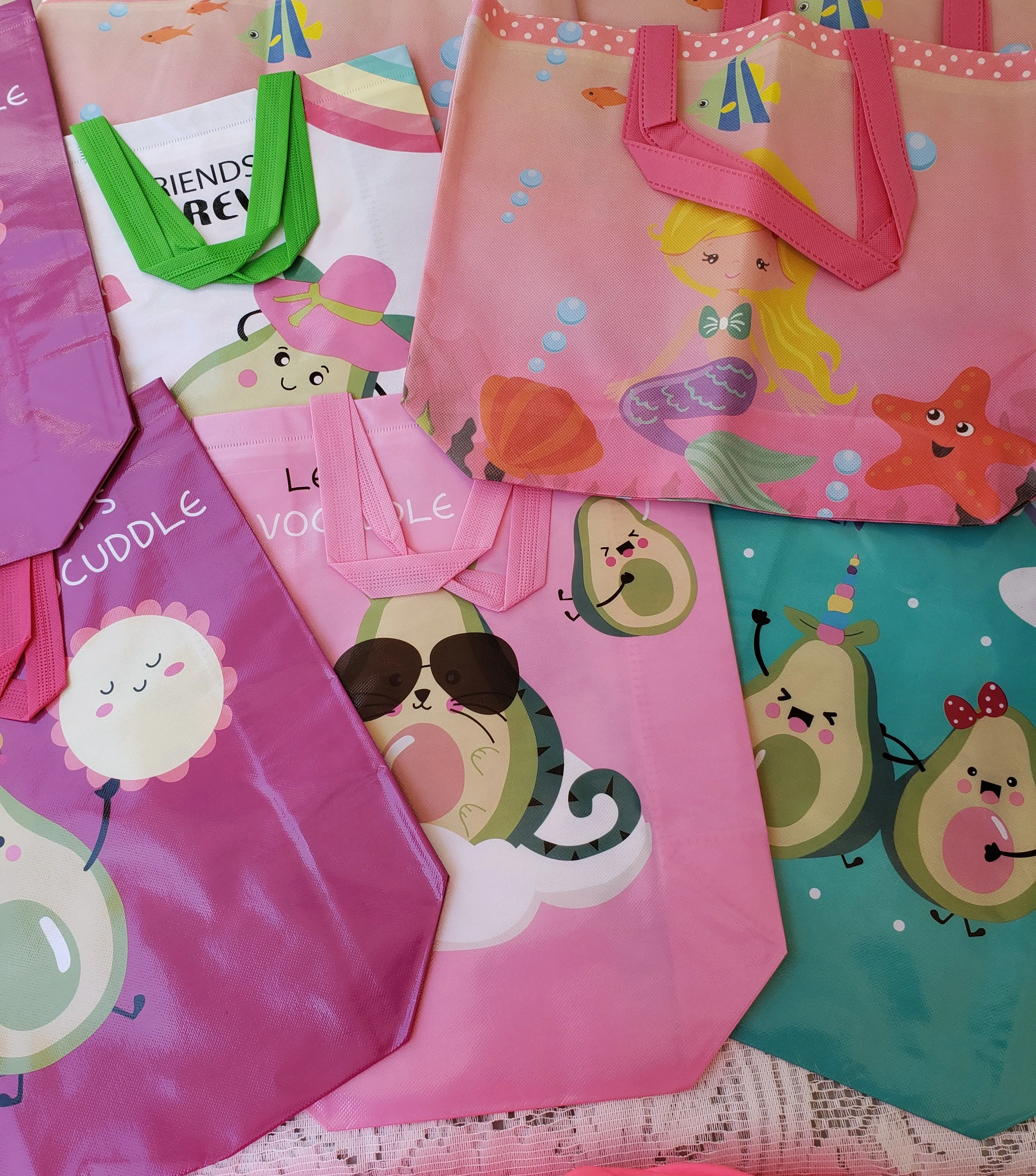 Cute Tote/Reusable Bags Avocado and Mermaid Wholesale Only 6 and 12 Pieces Options