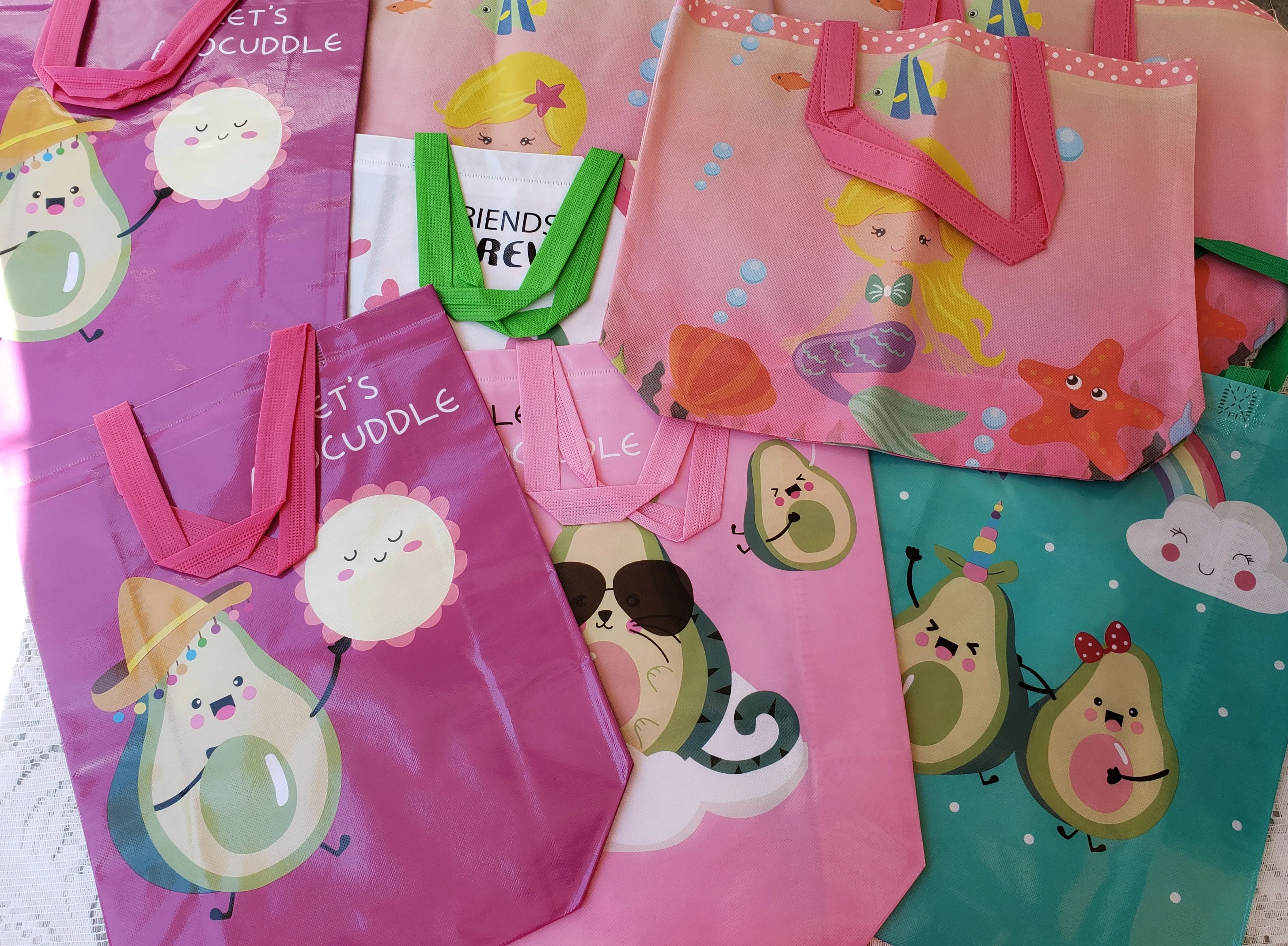 Cute Tote/Reusable Bags Avocado and Mermaid Wholesale Only 6 and 12 Pieces Options