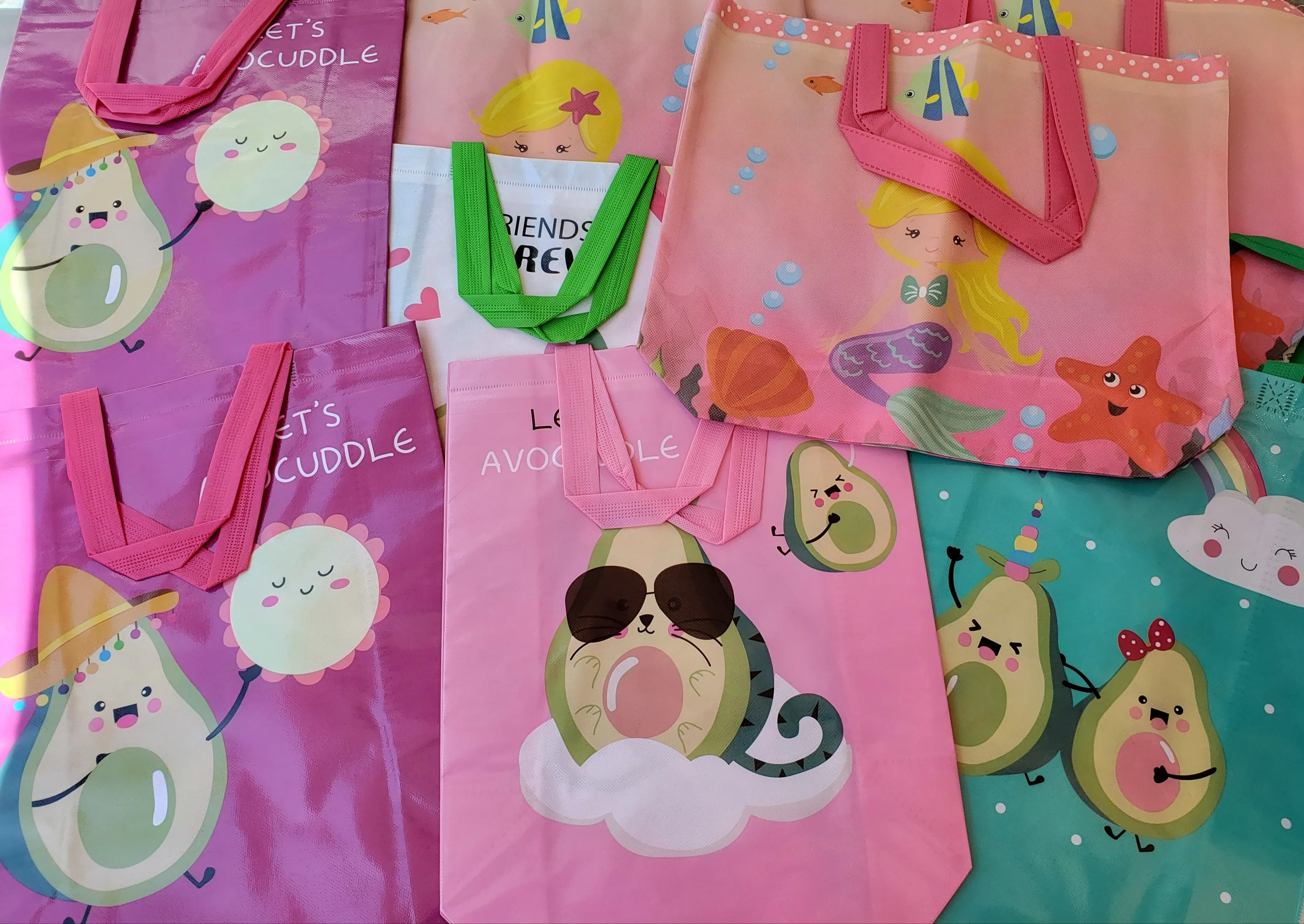 Cute Tote/Reusable Bags Avocado and Mermaid Wholesale Only 6 and 12 Pieces Options