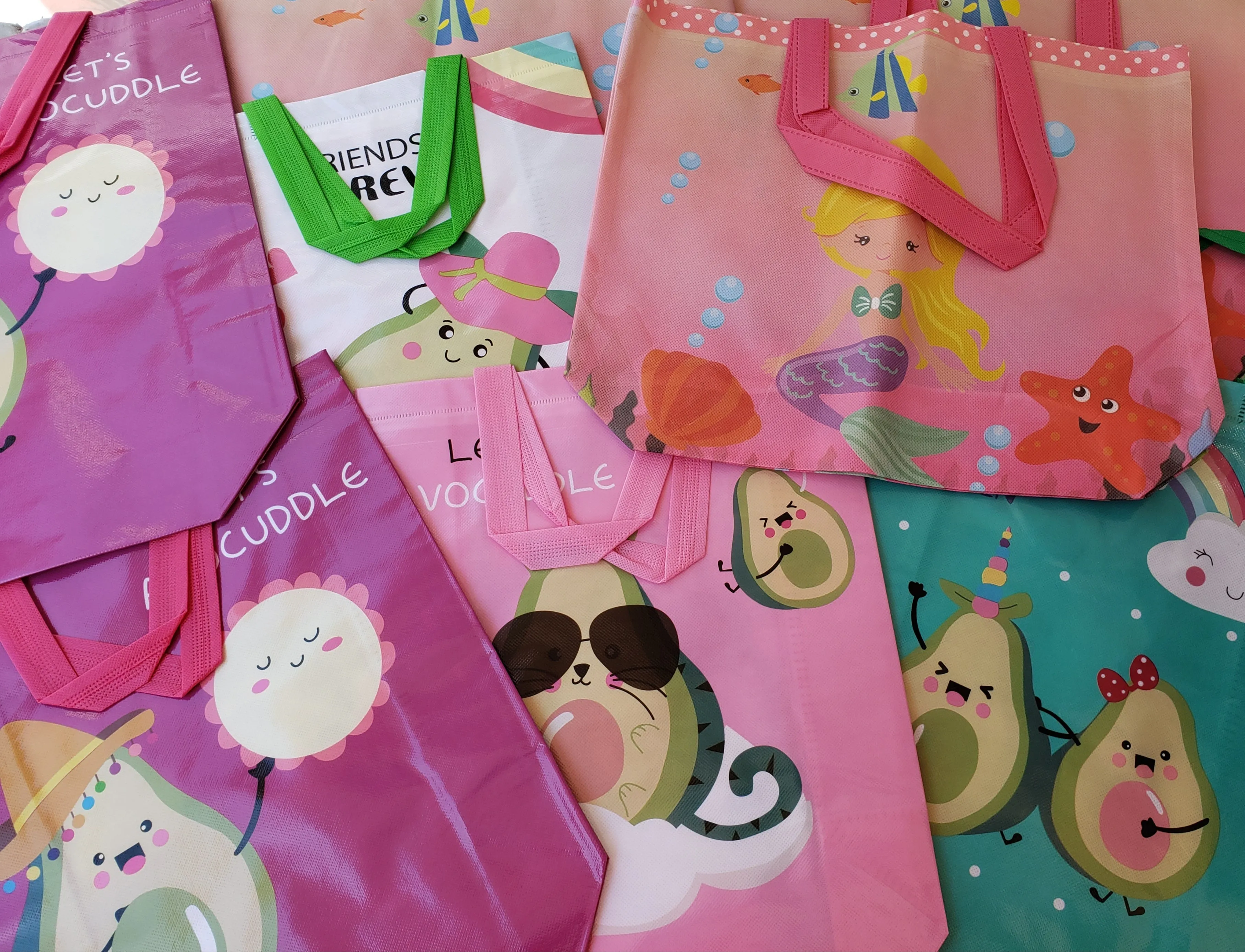 Cute Tote/Reusable Bags Avocado and Mermaid Wholesale Only 6 and 12 Pieces Options