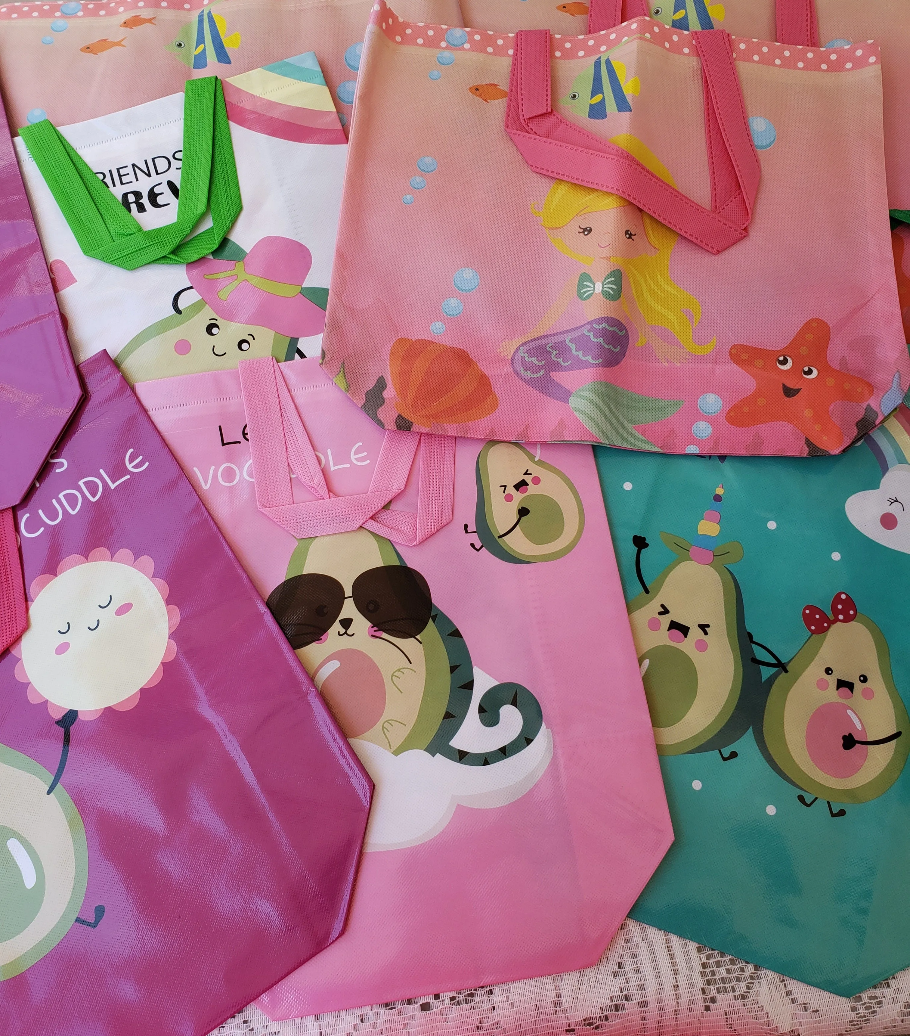 Cute Tote/Reusable Bags Avocado and Mermaid Wholesale Only 6 and 12 Pieces Options