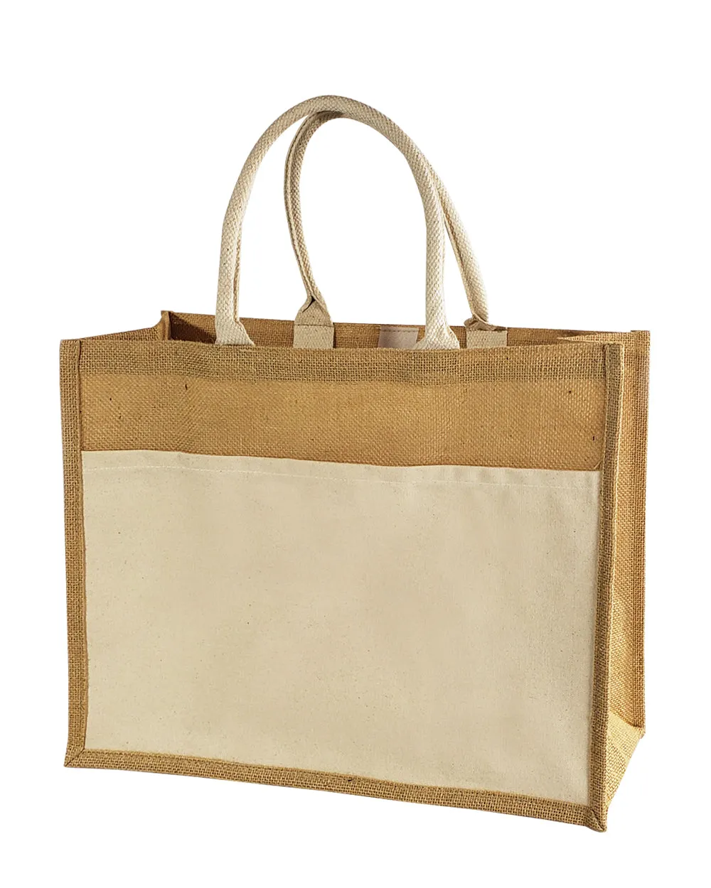 Easy-to-Decorate Jute Tote Bags with Canvas Front Pocket - TJ314