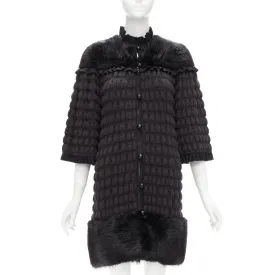 FENDI black fur panel virgin wool crochet chunky knit bell coat IT40 S