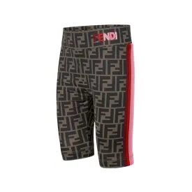 Fendi Girls Brown FF Logo Cycling Shorts