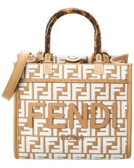 FENDI Sunshine Small Raffia & Leather Tote