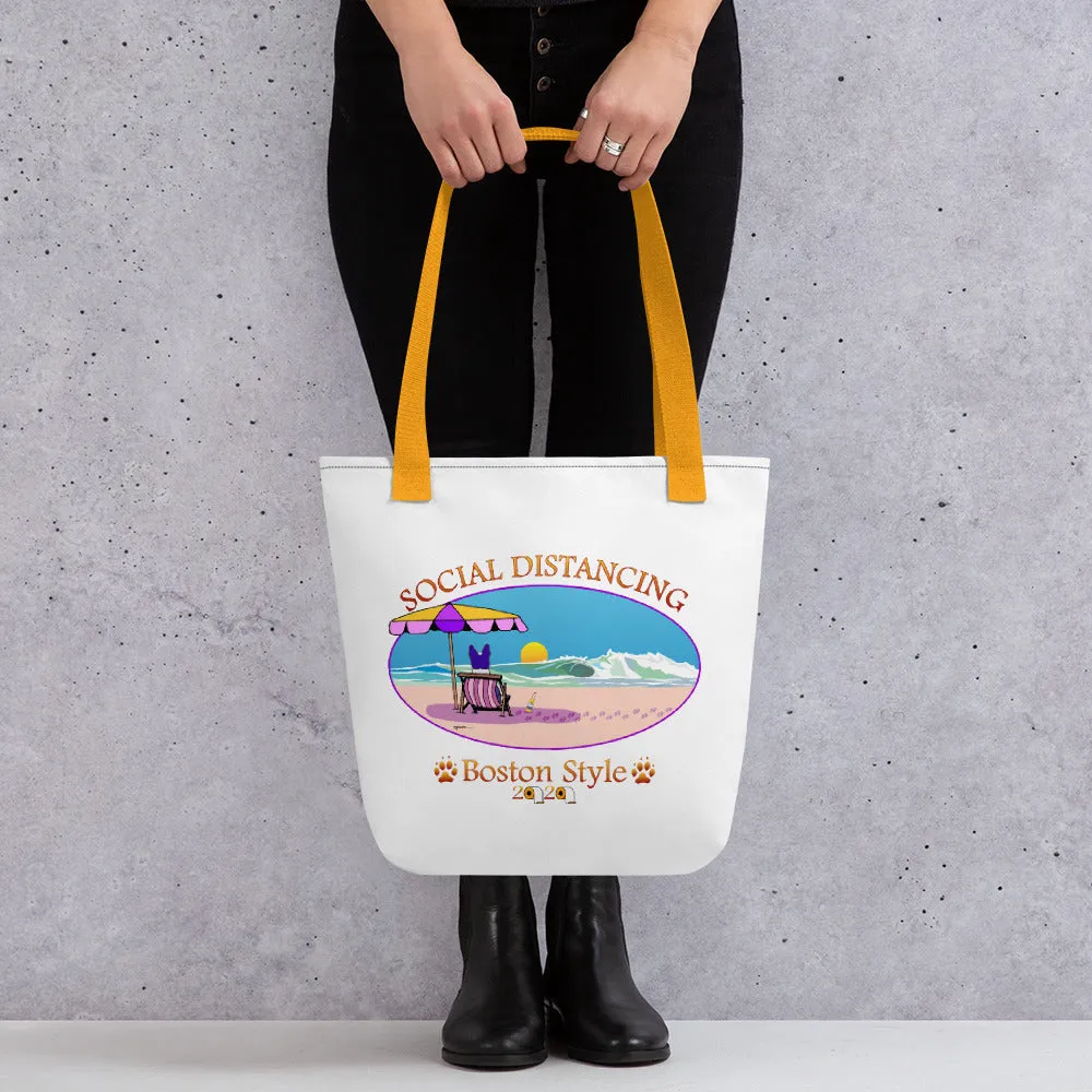 Funny "Social Distancing Boston Style" design on a Nice Tote bag