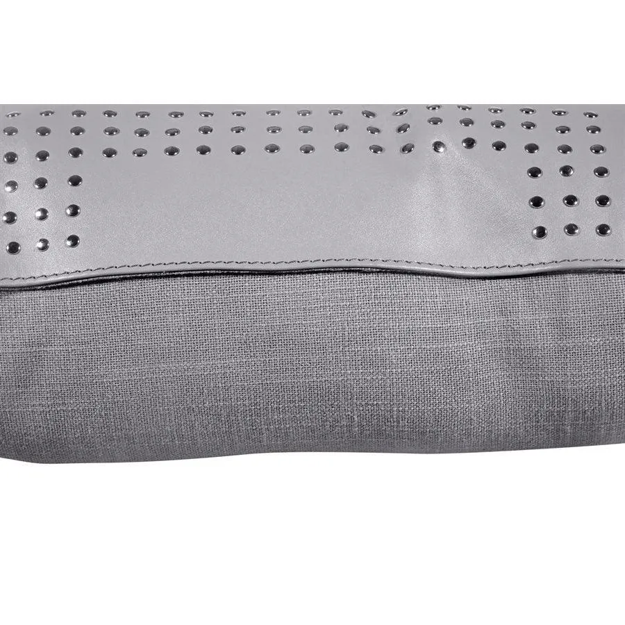 Genuine Grey Leather Studded Throw Pillow