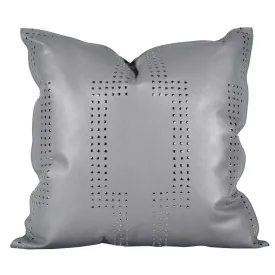 Genuine Grey Leather Studded Throw Pillow