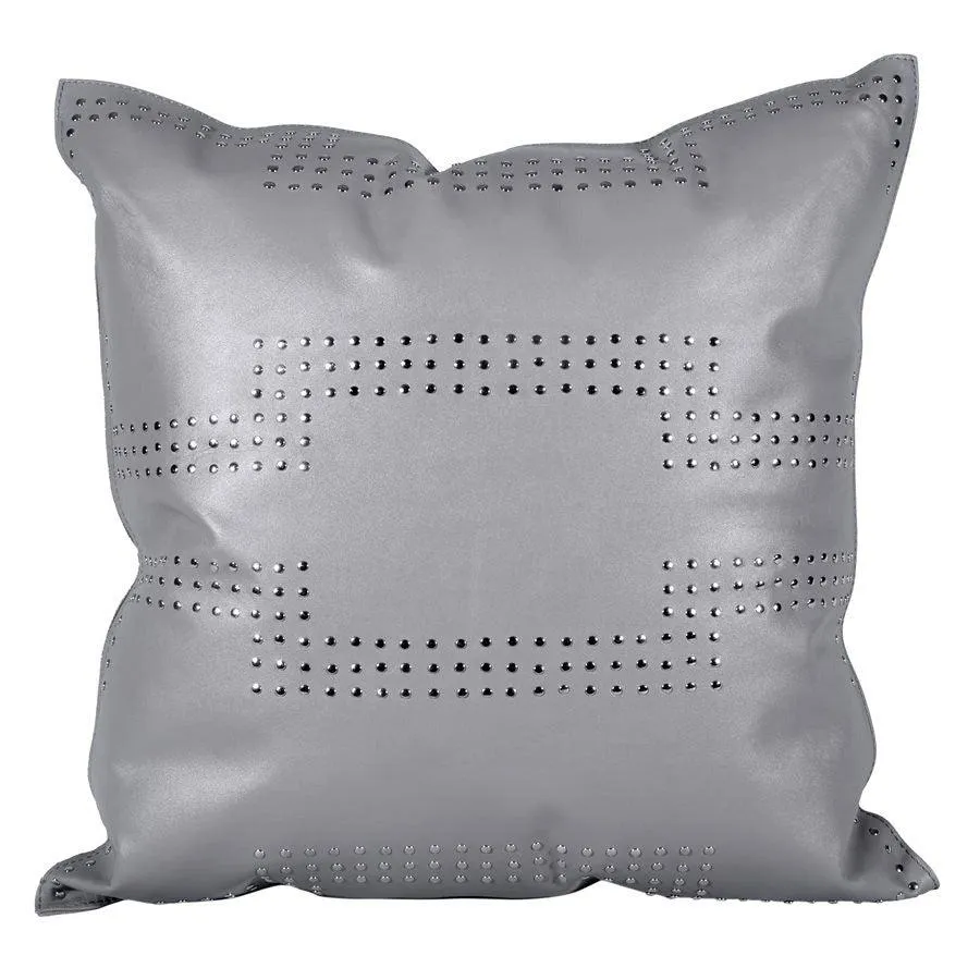 Genuine Grey Leather Studded Throw Pillow