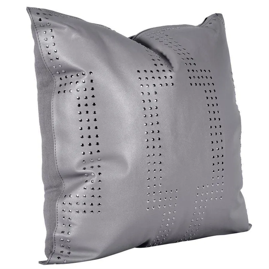 Genuine Grey Leather Studded Throw Pillow