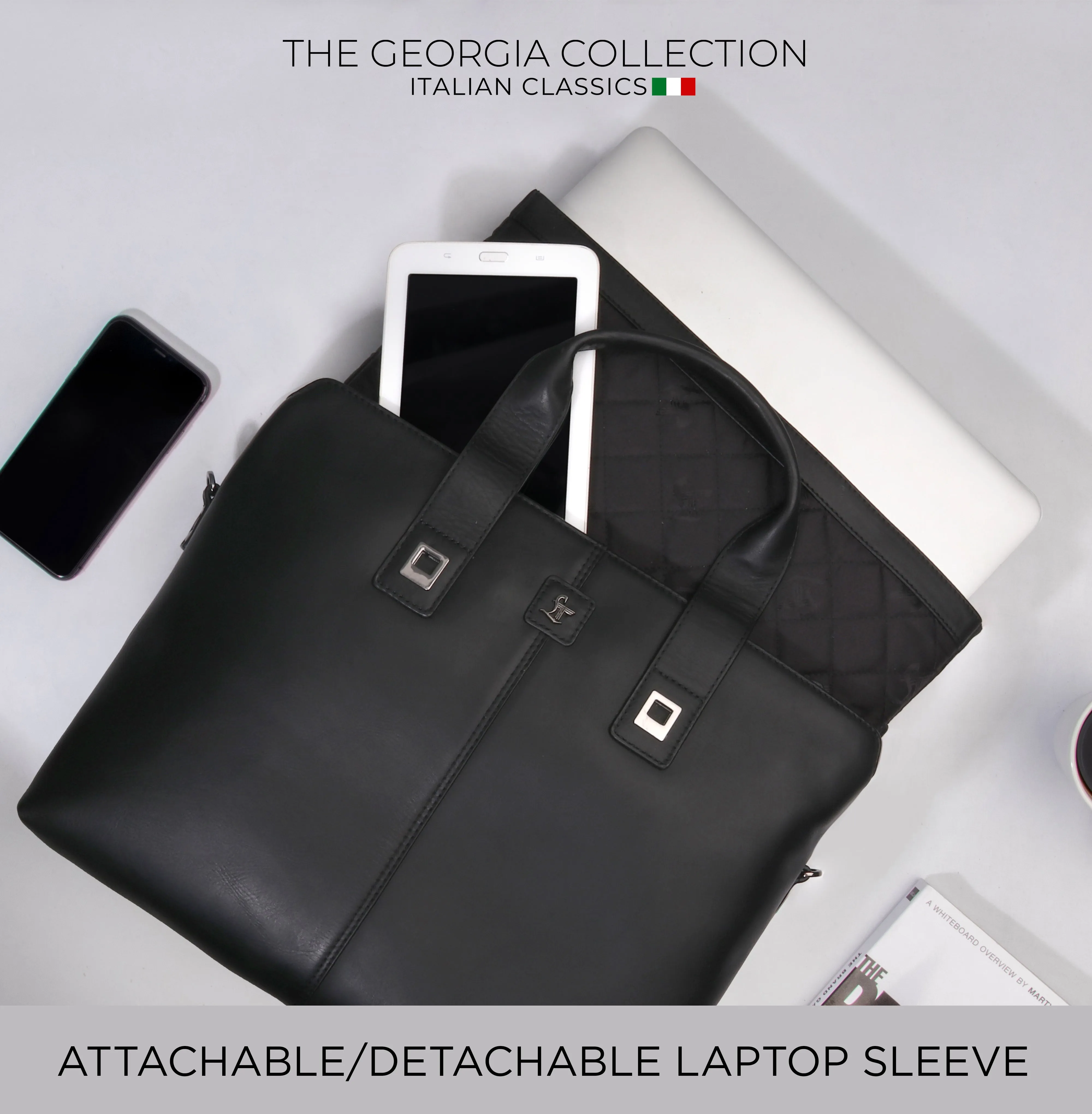 Georgia Collection | Genuine Leather Laptop / Office Bag For Men | Fits 15.5 in" Laptop | Black