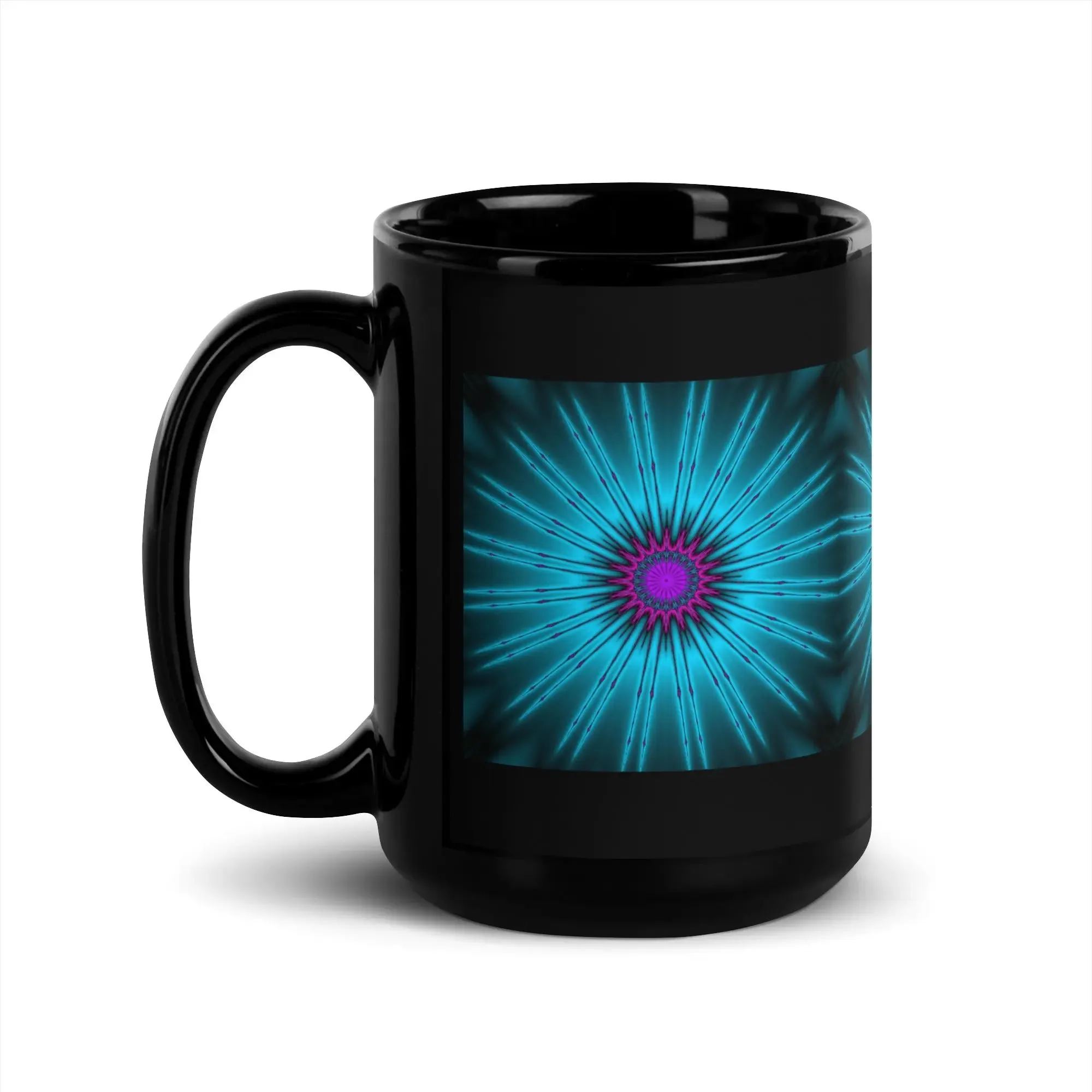 Glowing Fractal Black Glossy Mug