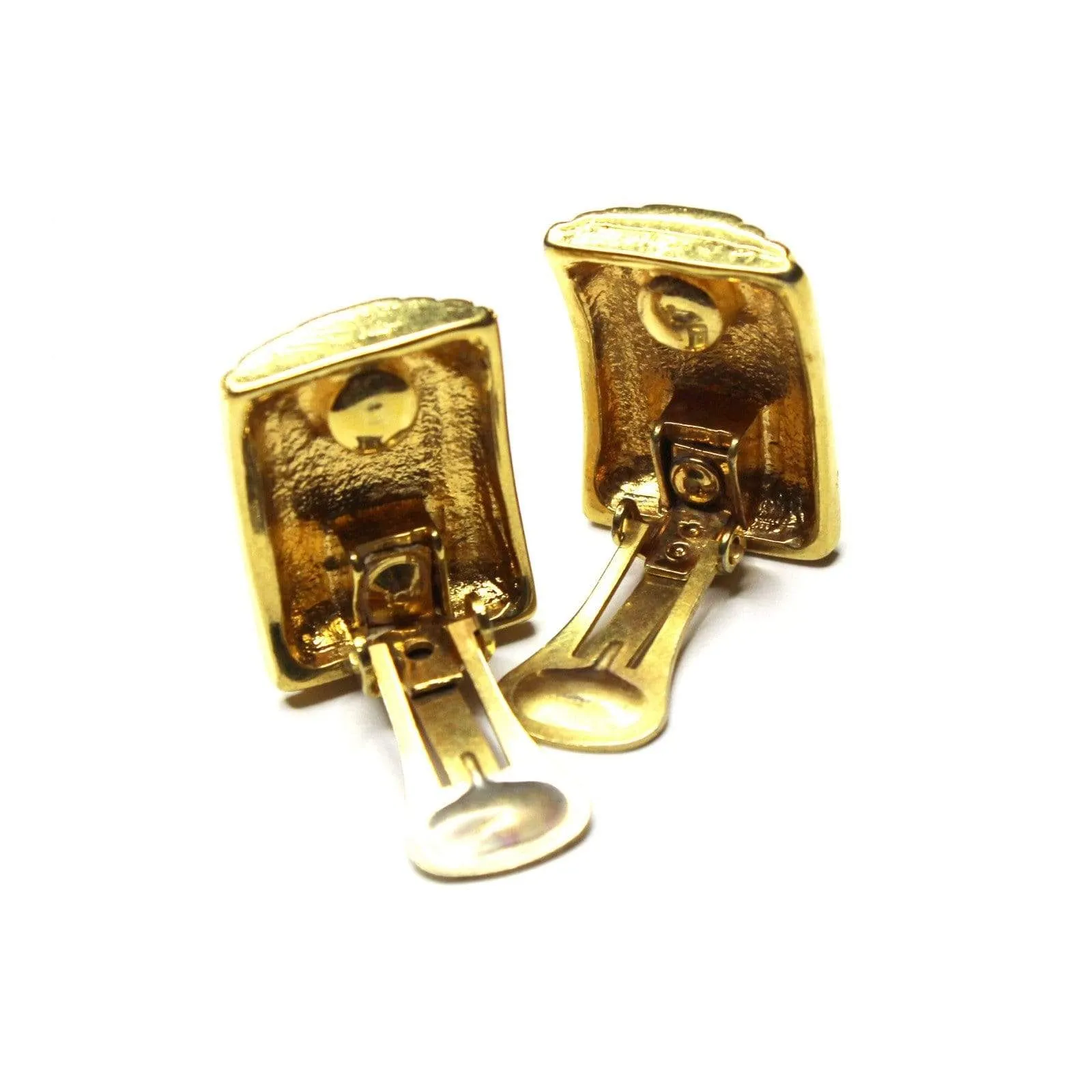 Gold Celine 3D Rectangle Logo Clip on Earrings