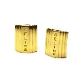 Gold Celine 3D Rectangle Logo Clip on Earrings