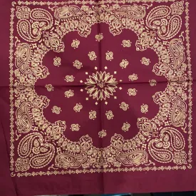 Gold On Burgundy Metallic Paisley Bandana