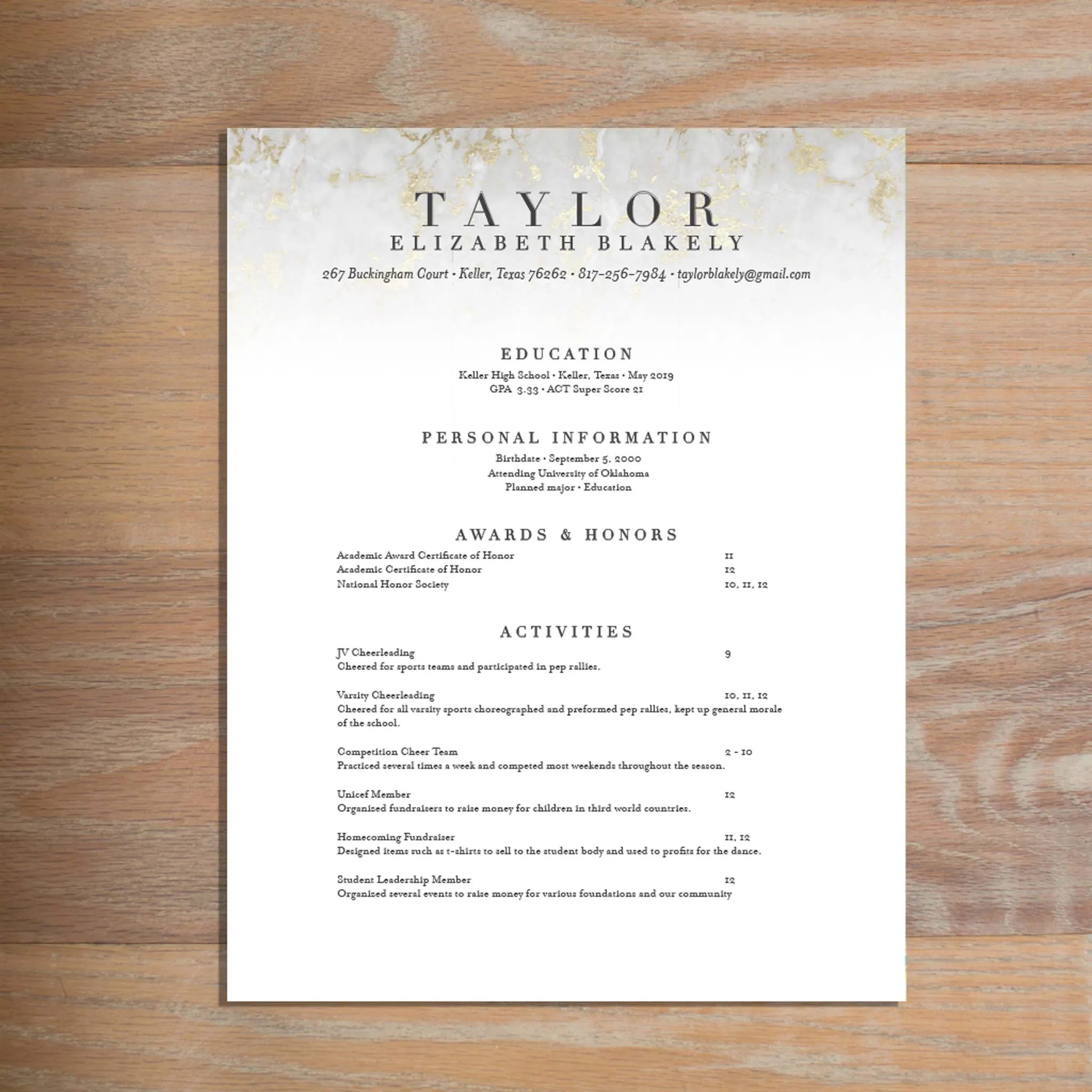 Golden Marble Custom Letterhead