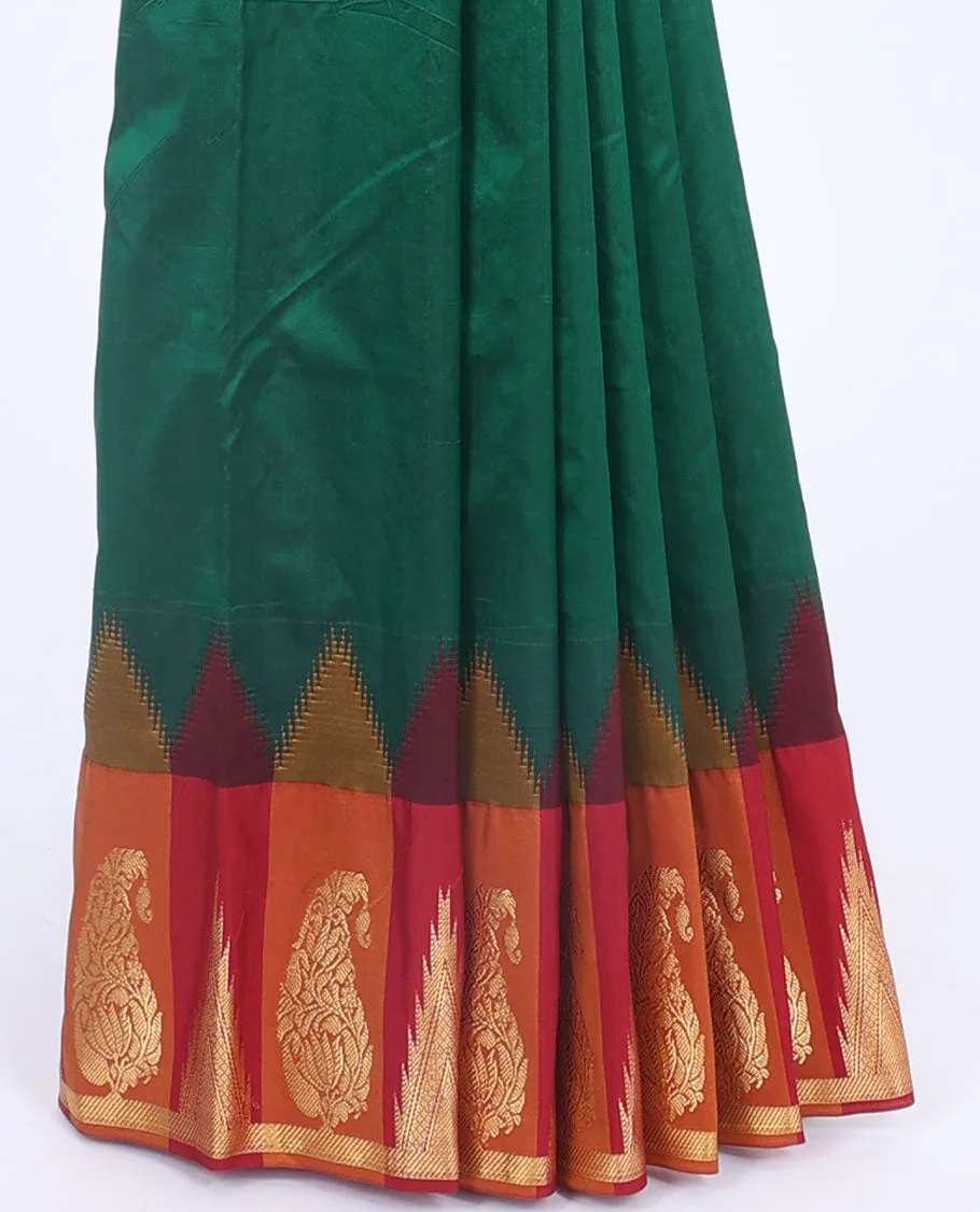 Green Bangalore silk saree with buttas, contrast vidarbha border of unique designs & pallu of intricate designs