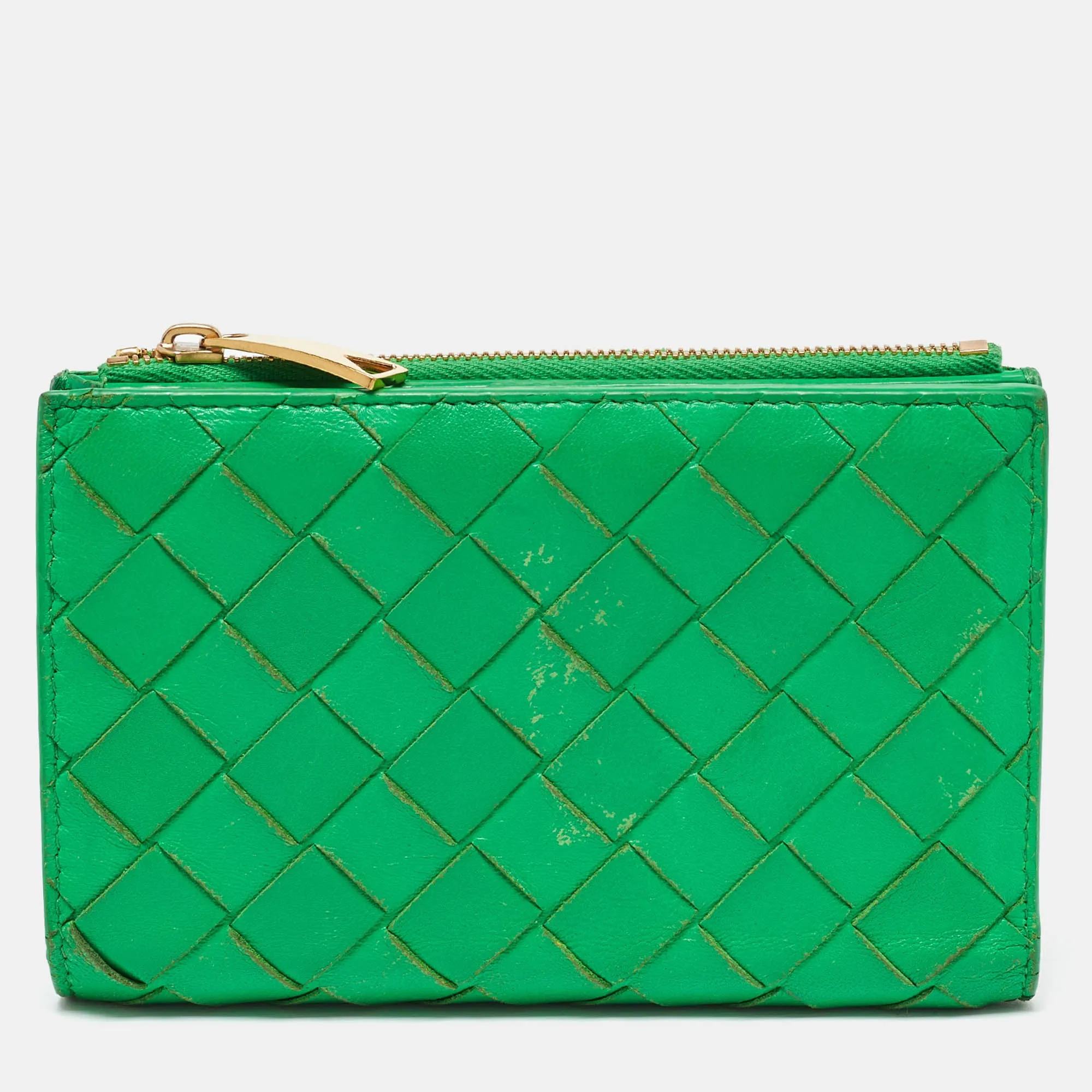 Green Intrecciato Leather Bifold Wallet