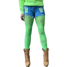 Green Printed Tights - Spider Webs