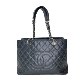 GST Grand Grey Tote Bag in Caviar Leather, Silver hardware