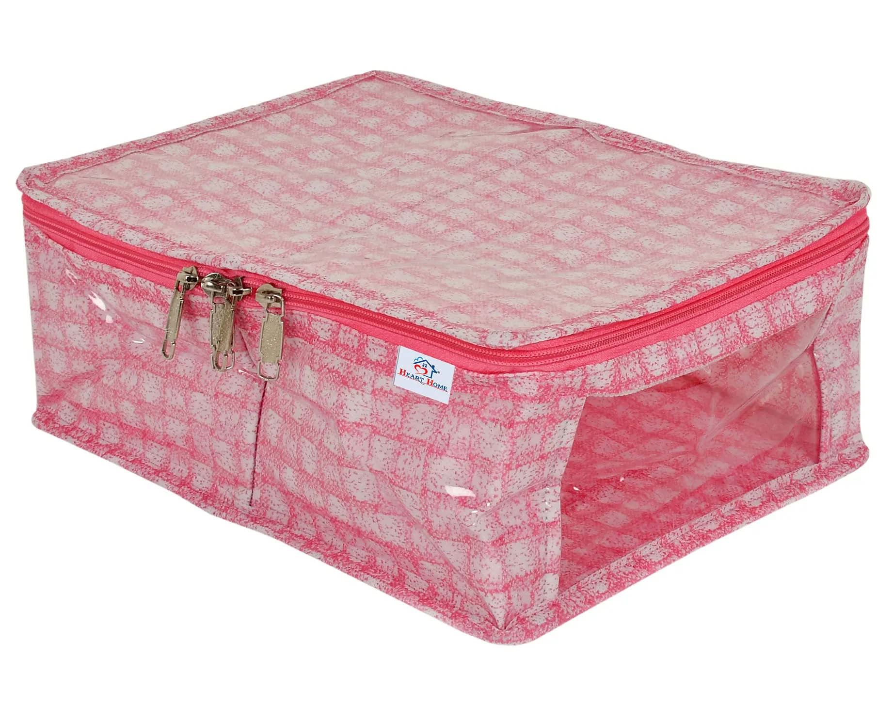 Heart Home Check Design Laminated PVC 2 Compartment Undergarments Organizer Bag- Pack of 2 (Pink)-HS_38_HEARTH21271