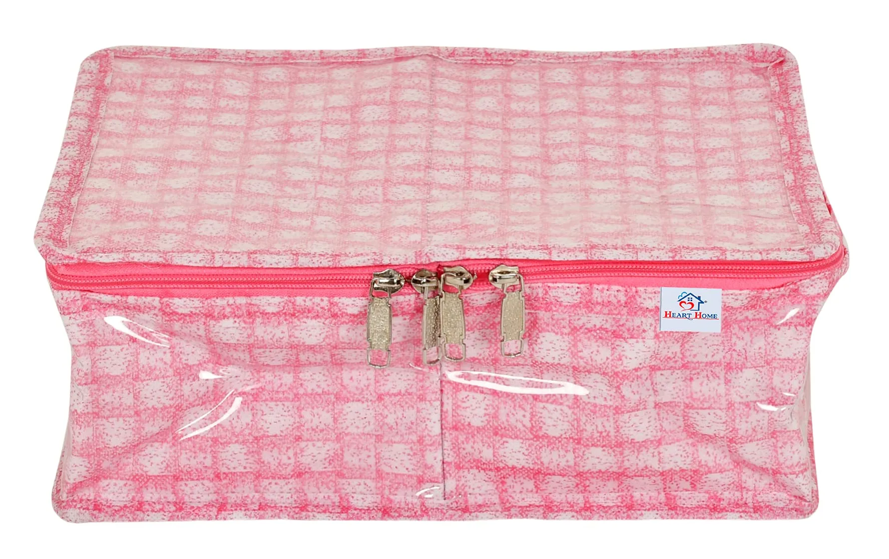 Heart Home Check Design Laminated PVC 2 Compartment Undergarments Organizer Bag- Pack of 2 (Pink)-HS_38_HEARTH21271