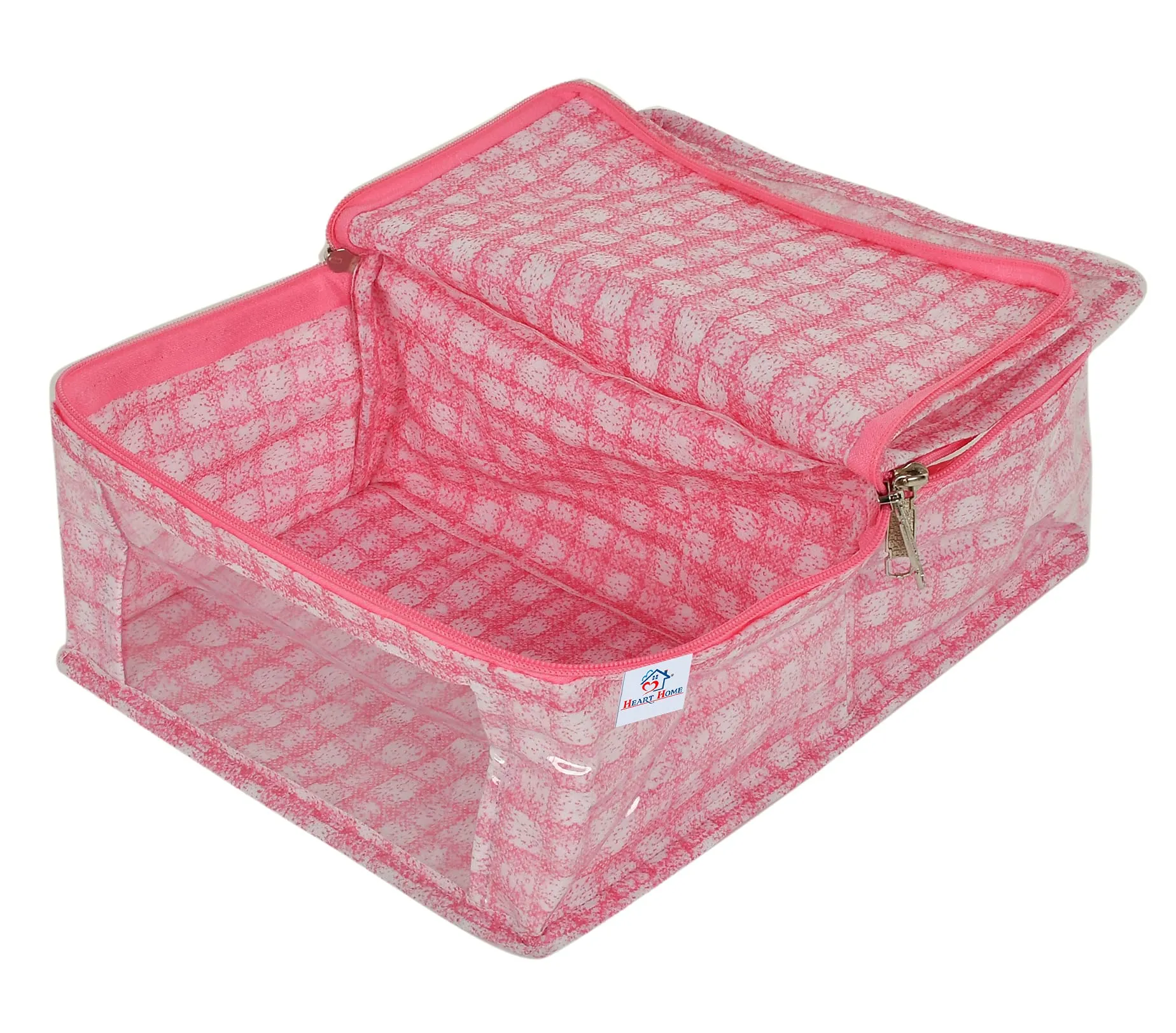 Heart Home Check Design Laminated PVC 2 Compartment Undergarments Organizer Bag- Pack of 2 (Pink)-HS_38_HEARTH21271