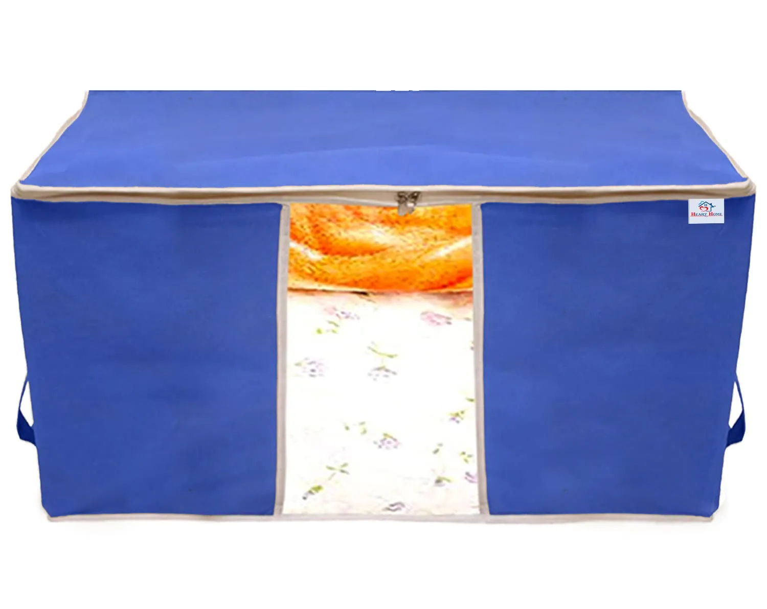 Heart Home Foldable Non Woven Clothes Storage Bag Wardrobe Organizer Underbed Bag With Tranasparent Window- Pack of 2 (Blue)-HS43HEARTH26721