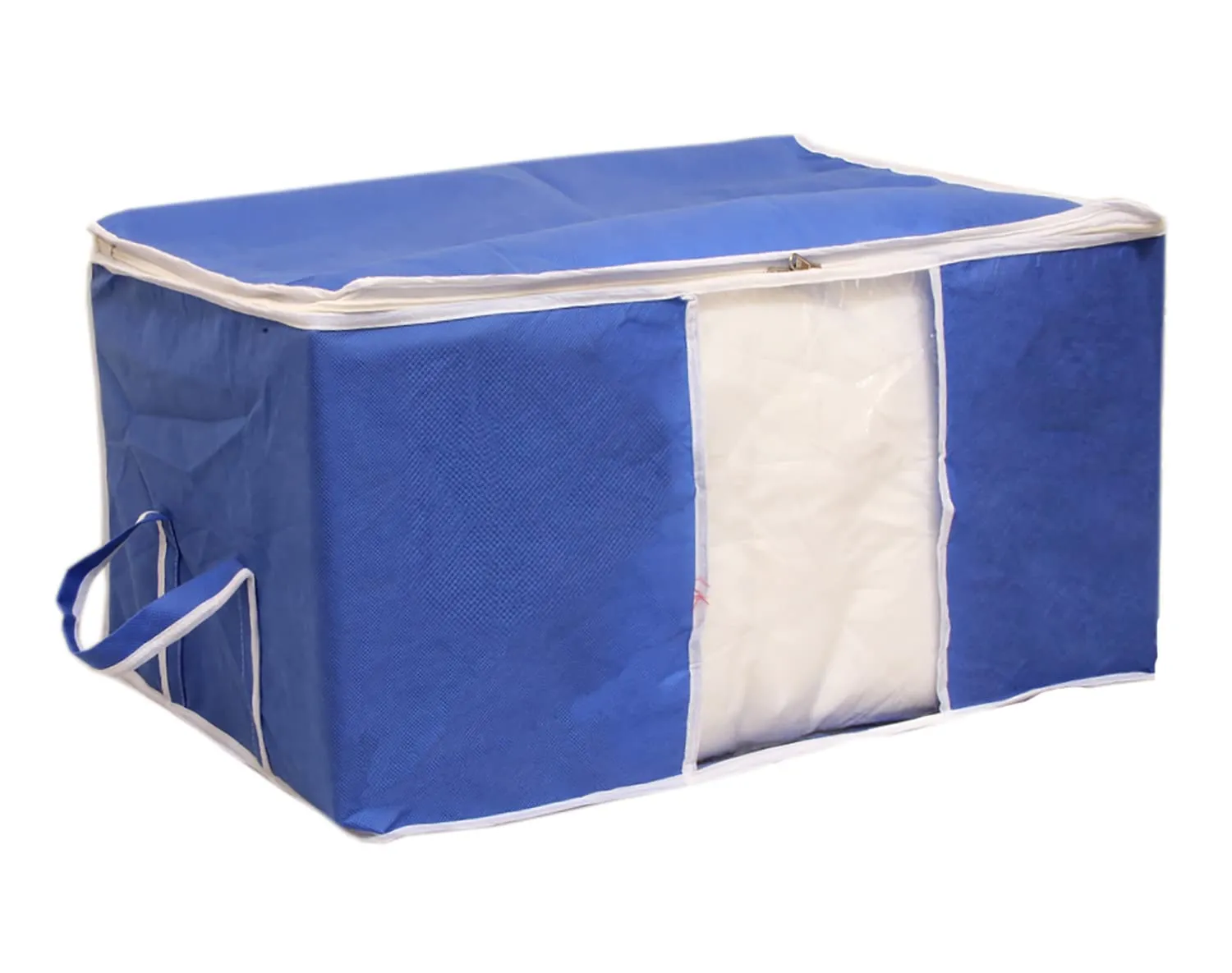 Heart Home Non Woven Underbed Storage Bag With Transparent Window- Pack of 3 (Blue)-HS43HEARTH26722