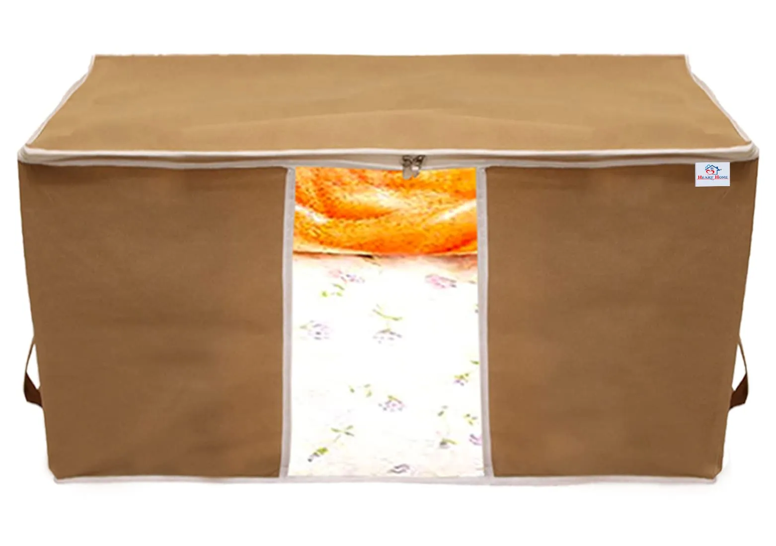 Heart Home Non Woven Underbed Storage Bag With Transparent Window- Pack of 6 (Brown)-HS43HEARTH26718