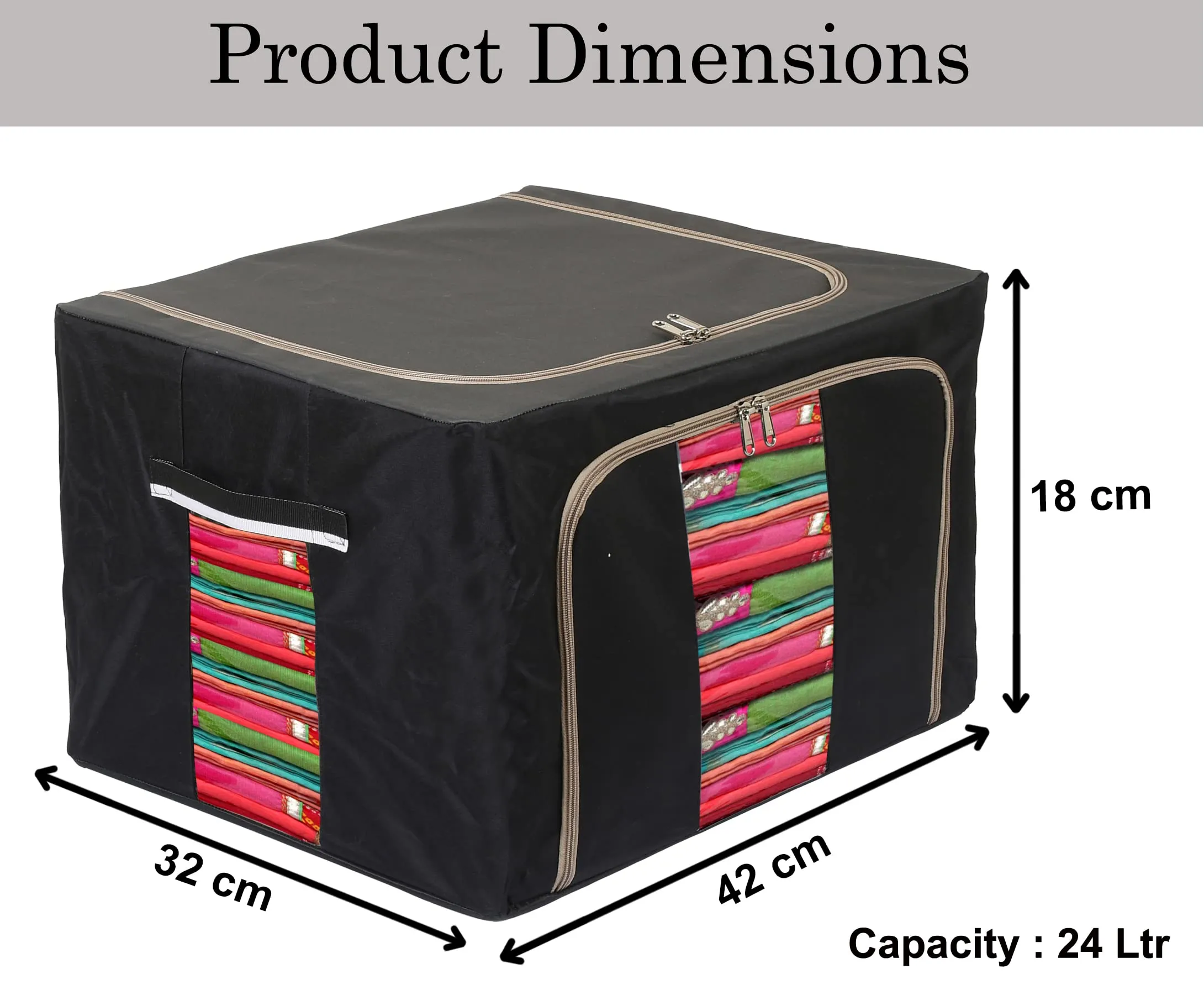 Heart Home Steel Frame Living Box|Clothes Storage Bag|Blanket Cover|Cloth Storage Box|Clear Window (Black & Grey)