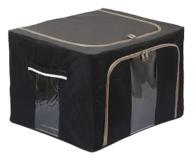 Heart Home Steel Frame Living Box|Clothes Storage Bag|Blanket Cover|Cloth Storage Box|Clear Window (Black & Grey)