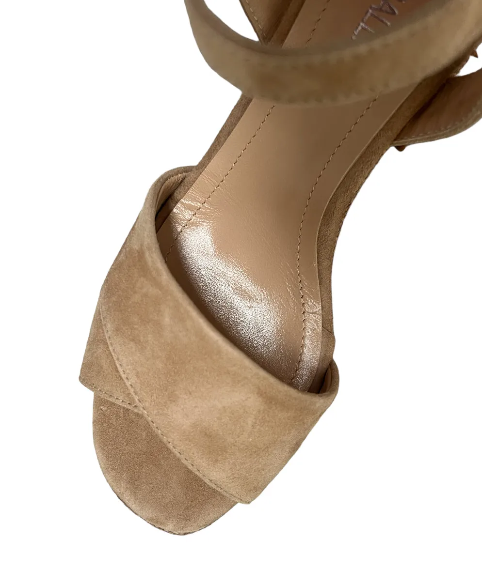 Jane Galland Taupe Suede Leather Platform Sandals