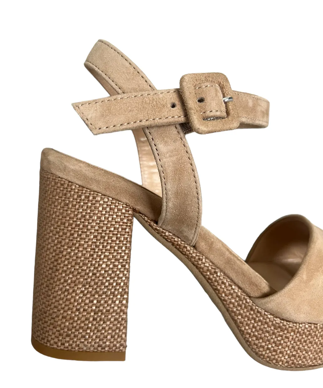 Jane Galland Taupe Suede Leather Platform Sandals