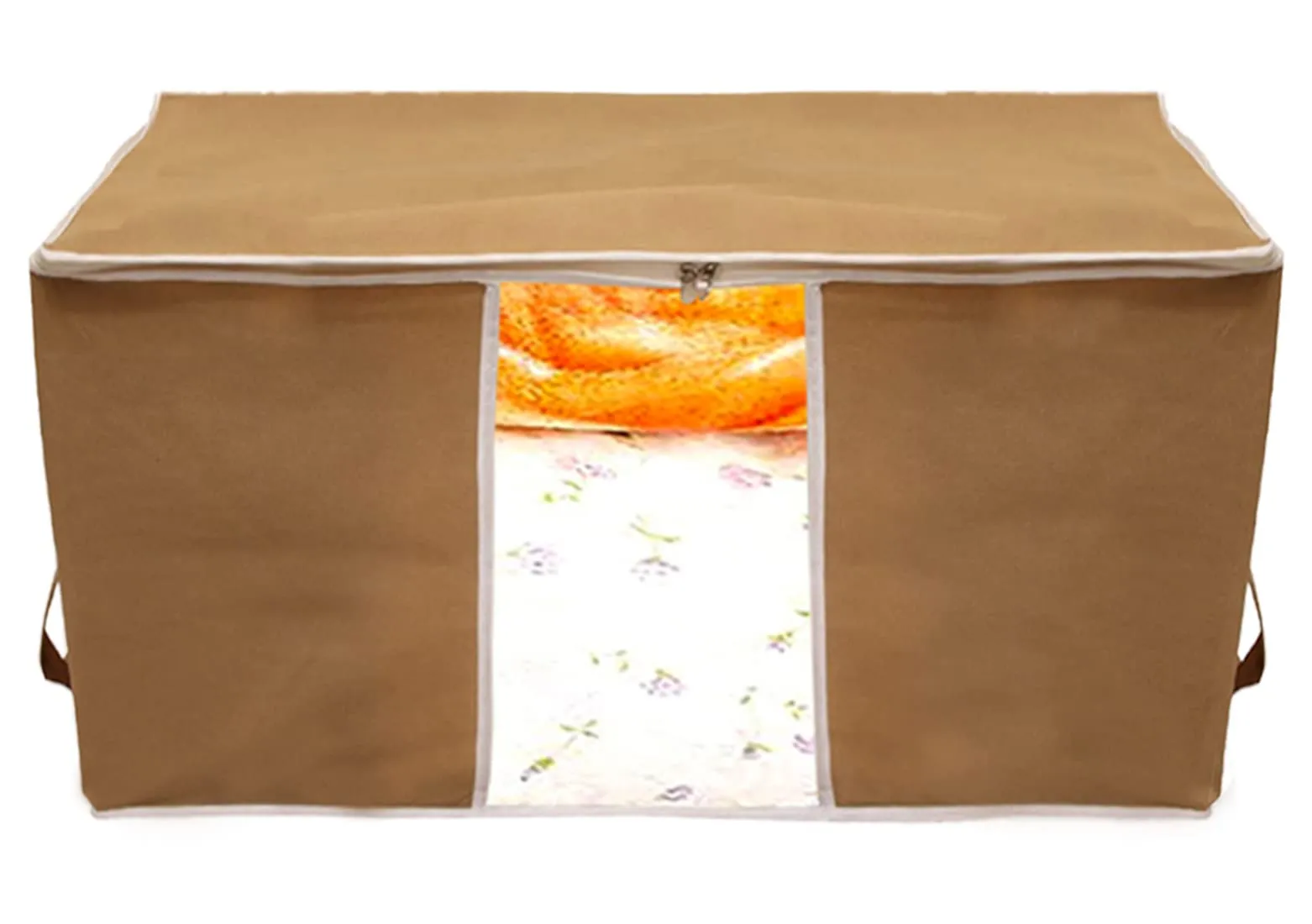 Kuber Industries Foldable Non Woven Clothes Storage Bag Wardrobe Organizer Underbed Bag With Tranasparent Window- Pack of 3 (Brown)-HS43KUBMART26715