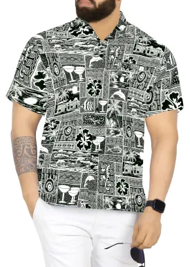 LA LEELA Men's Hawaiian Shirt Beach Summer Floral Turtle Prints Black