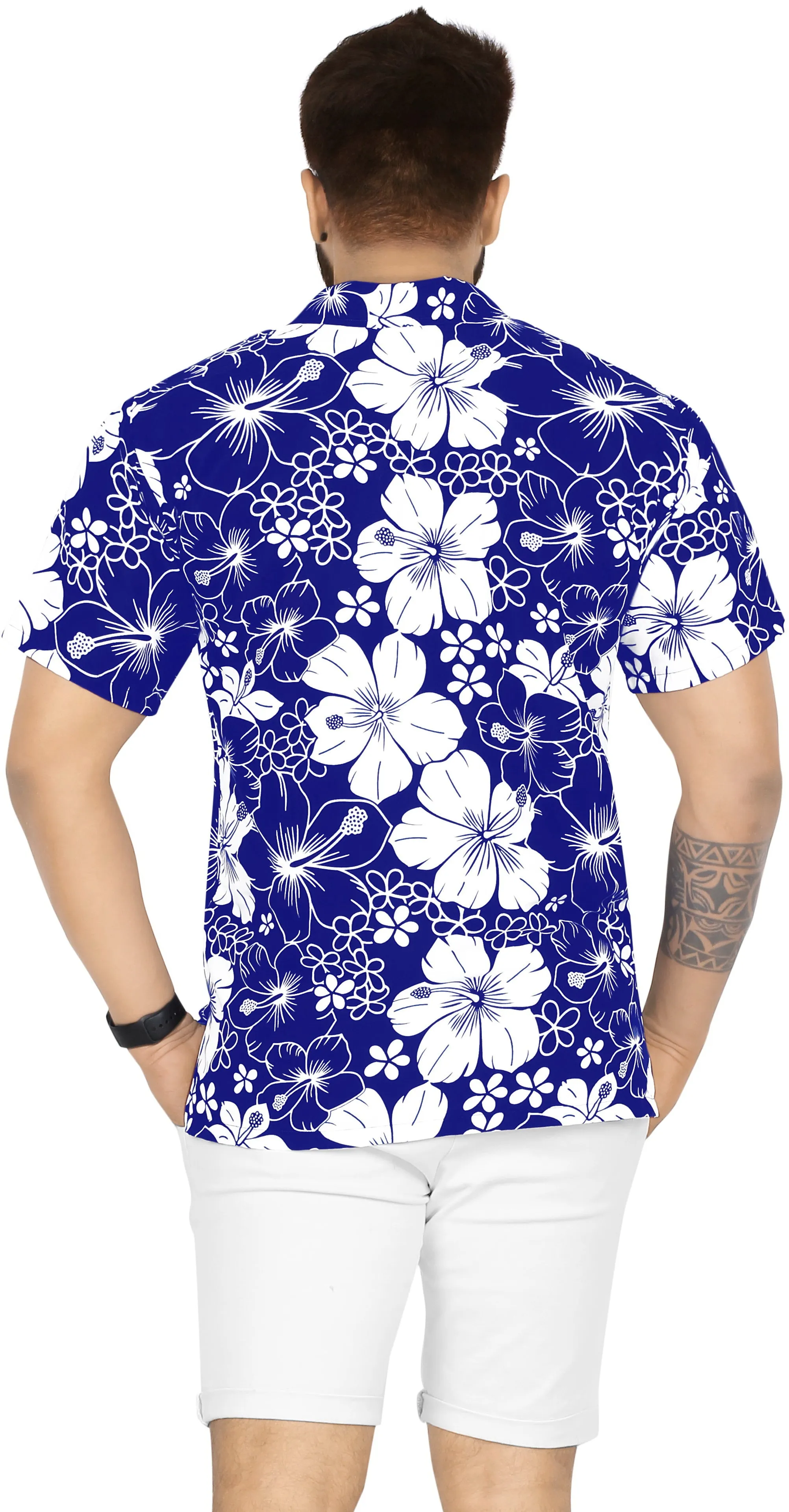 LA LEELA Mens Hawaiian Shirts Short Sleeve Button Down Shirt Floral Shirt Men Beach Casual Tropical Shirts for Men Funny Allover Hibiscus, Blue