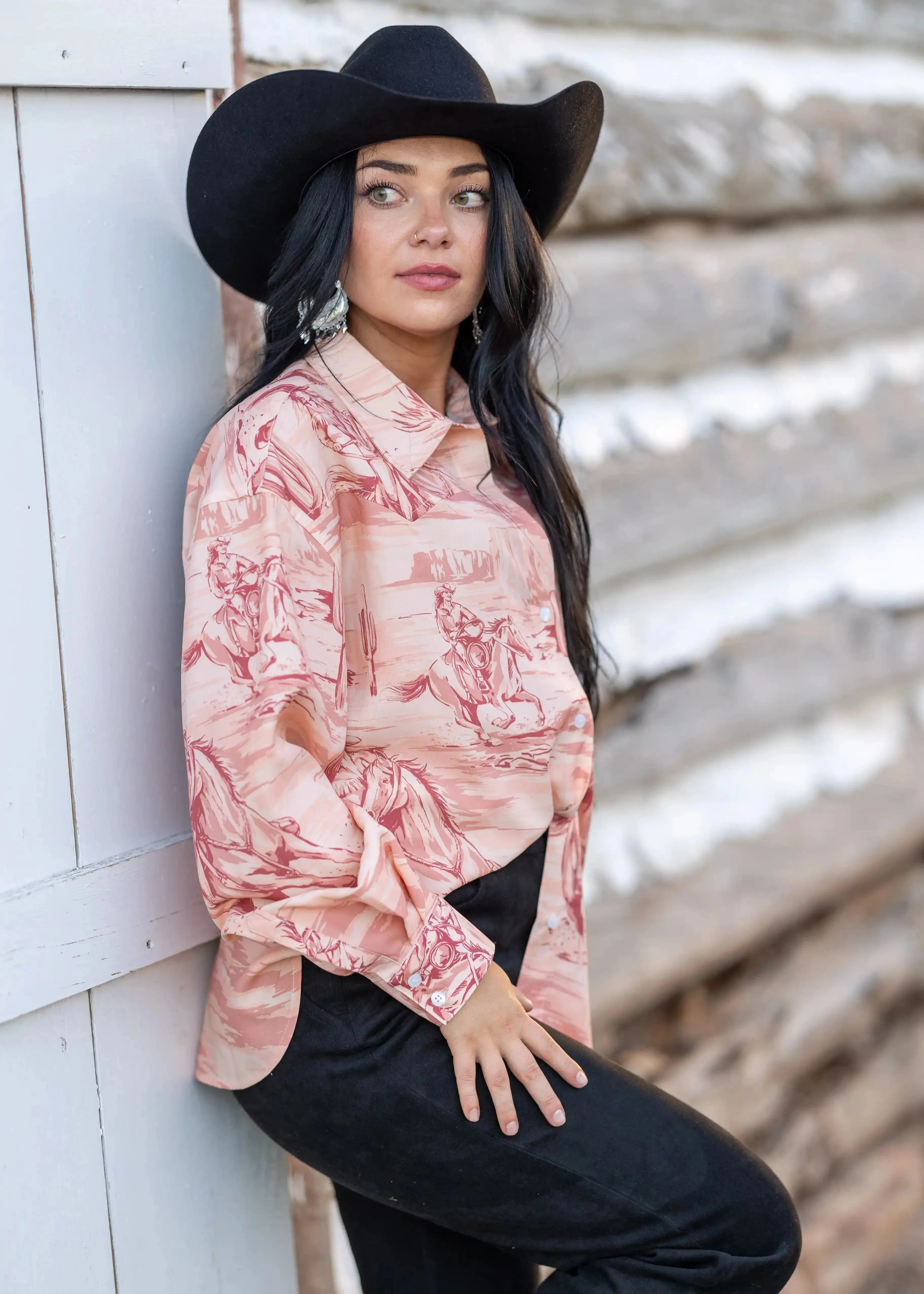 Lakota Top | Printed Oversized Western Button-up Shirt