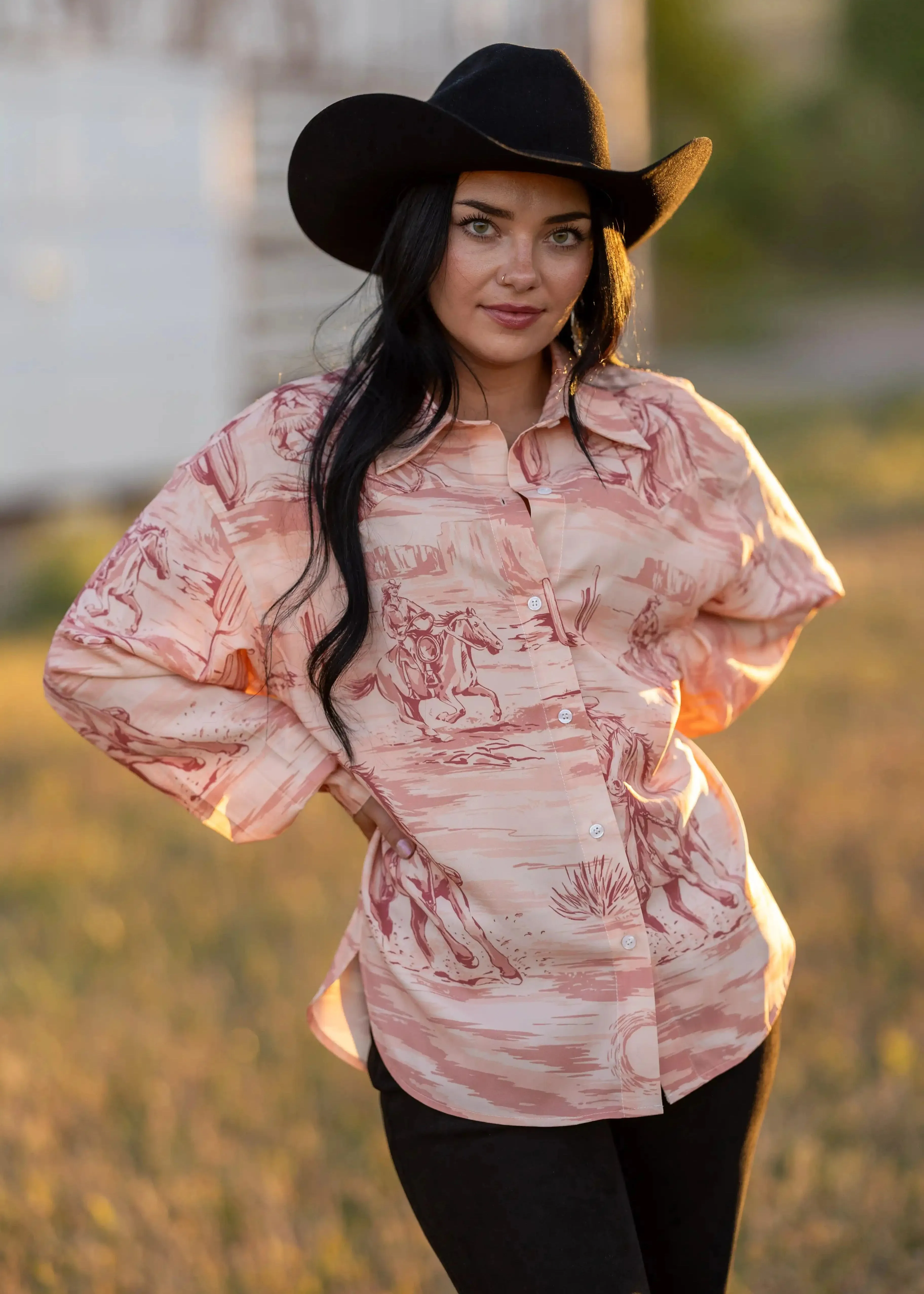 Lakota Top | Printed Oversized Western Button-up Shirt