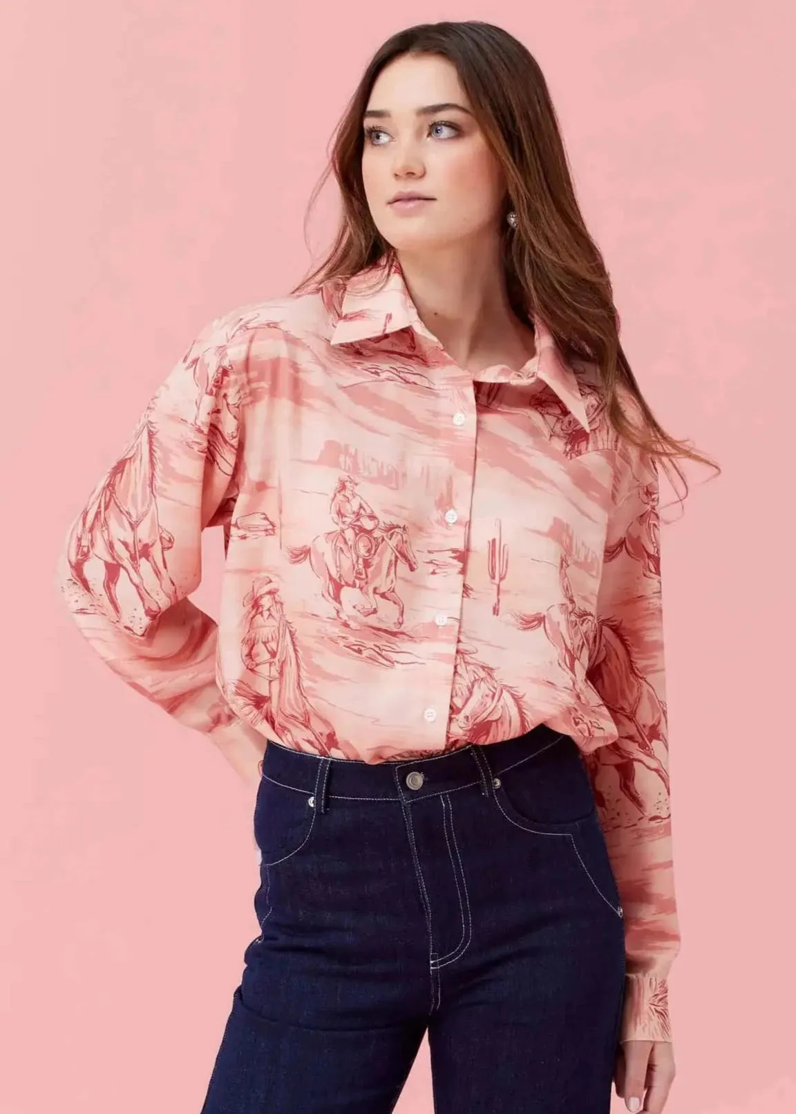 Lakota Top | Printed Oversized Western Button-up Shirt