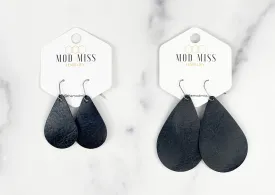 Leather Teardrop Earring "Worn Black"