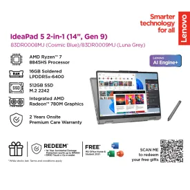 Lenovo IdeaPad 5 2-in-1 14AHP9 14" Laptop (AMD Ryzen™ 7 8845HS | 16GB | 512GB SSD |AMD Radeon 780M Graphics | H&S)