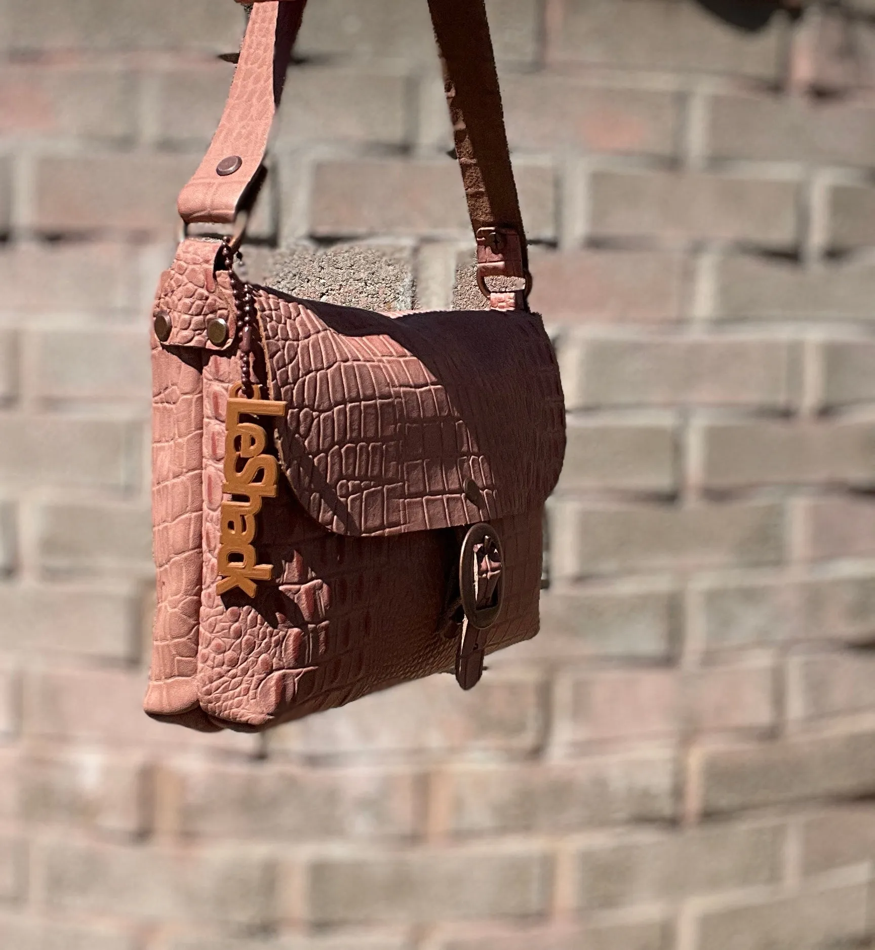 Mauve Pink Embossed Small Crossbody Messenger Bag