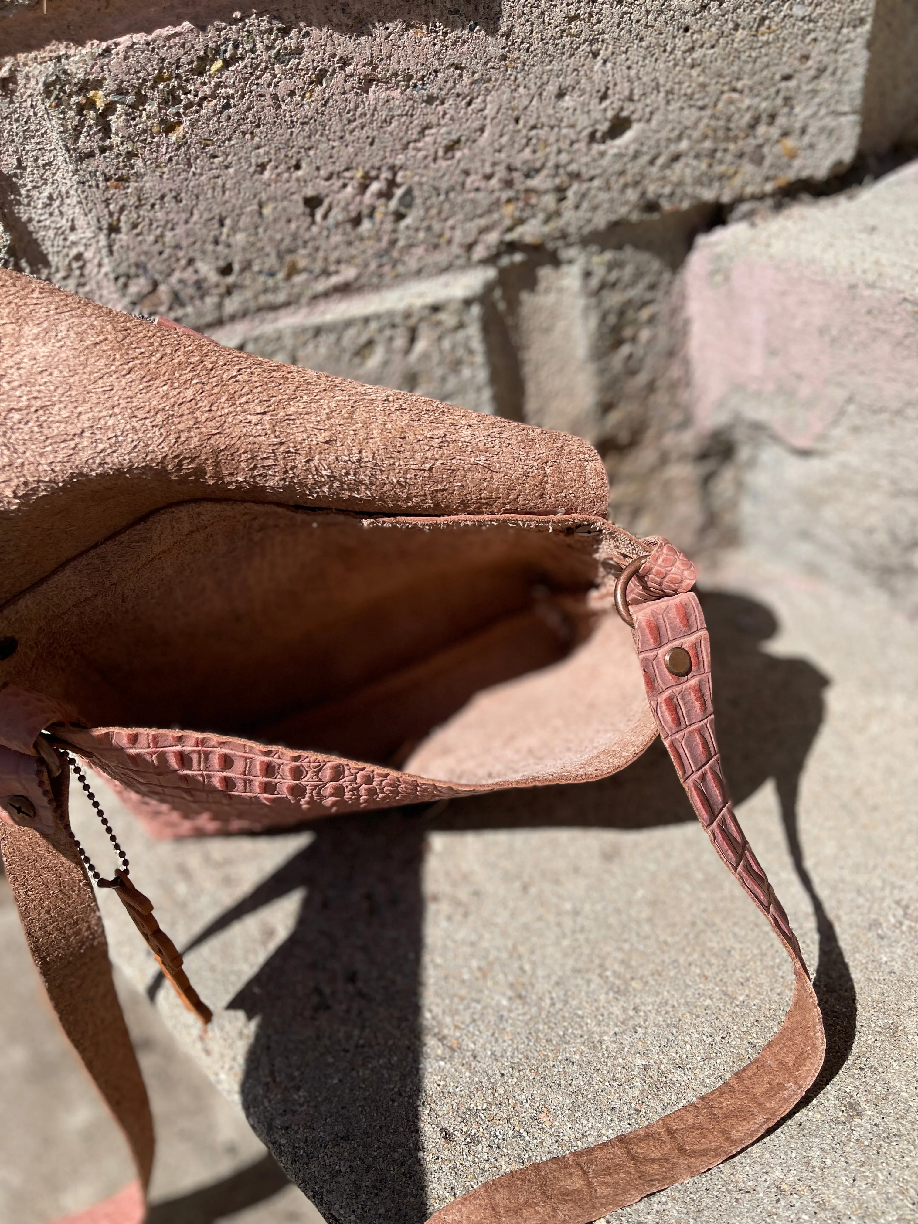 Mauve Pink Embossed Small Crossbody Messenger Bag