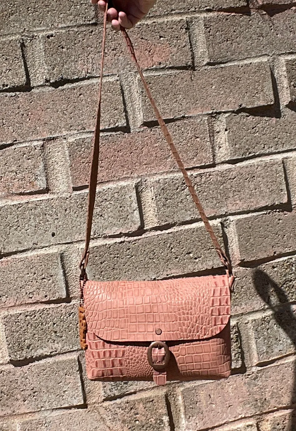 Mauve Pink Embossed Small Crossbody Messenger Bag