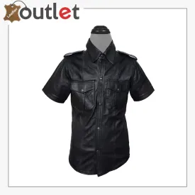 Men Very Hot Genuine Sheep Premium leather Police Shirt